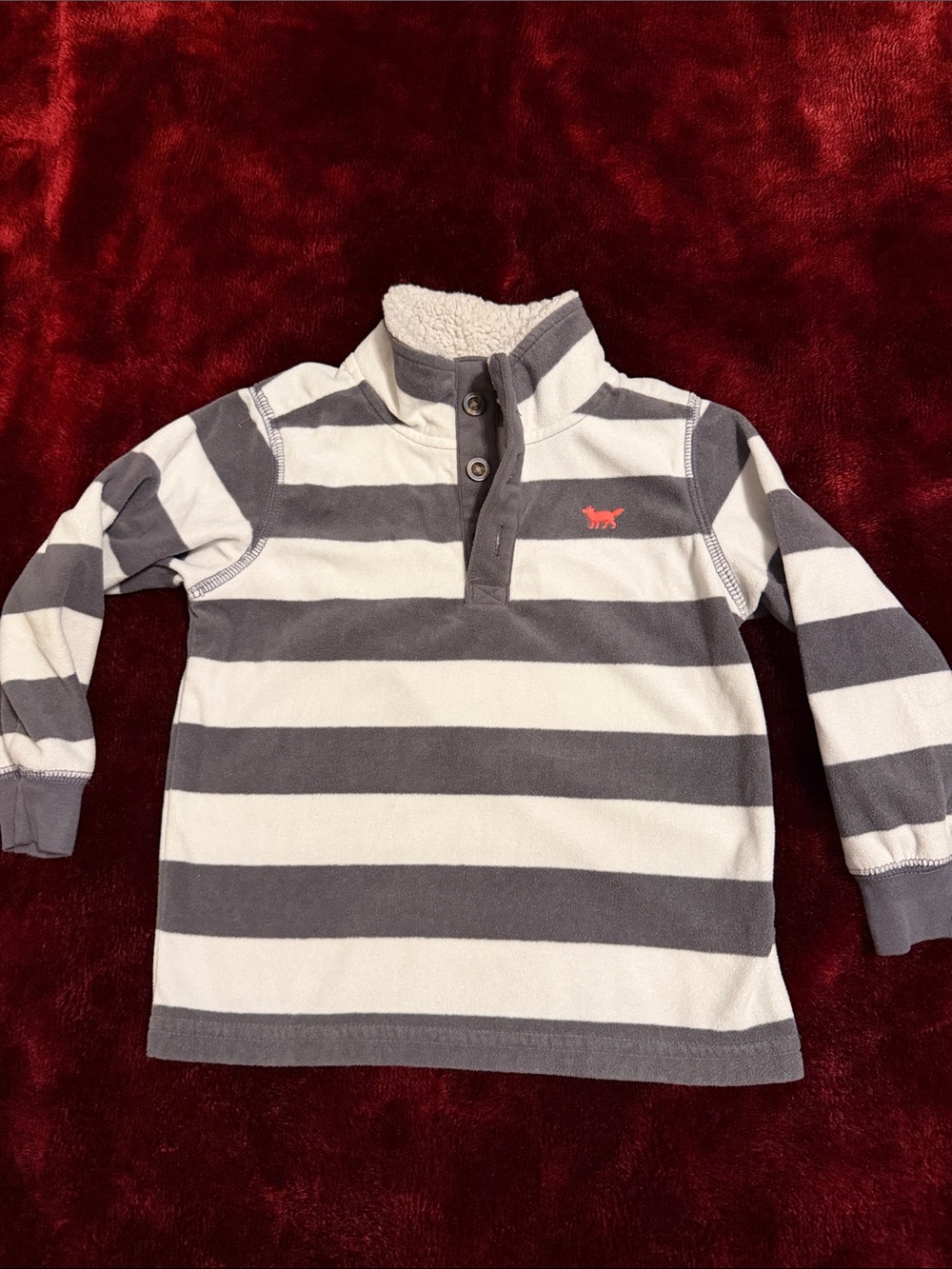 Carter's Gray & White Striped Pullover with Red Fox Accent